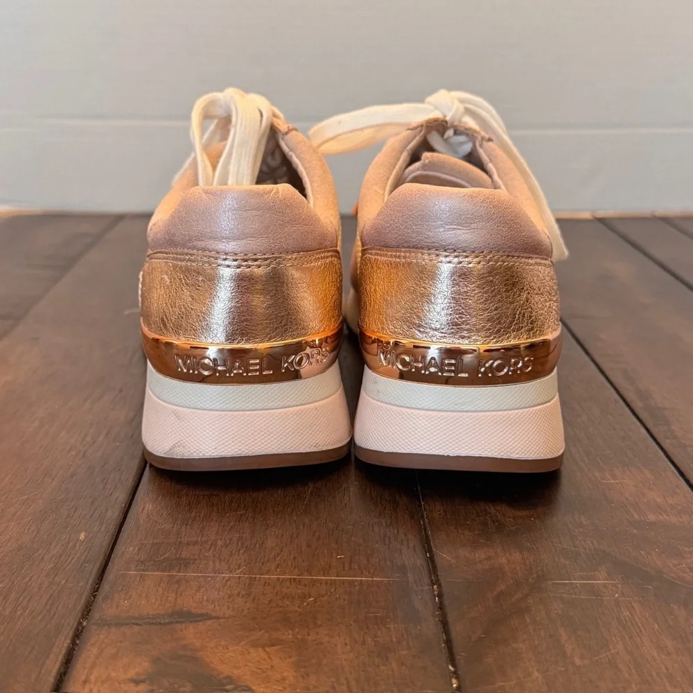 Michael Kors Womens Allie Trainer Leather Rose Gold Pink Sneaker Shoes 7.5 M